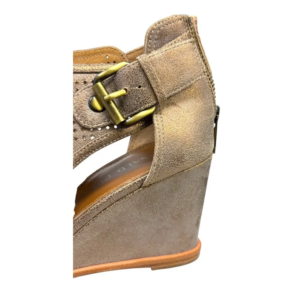 Donald‎ Pliner Lottie Bronze Perforated Open Toe Wedge Heel